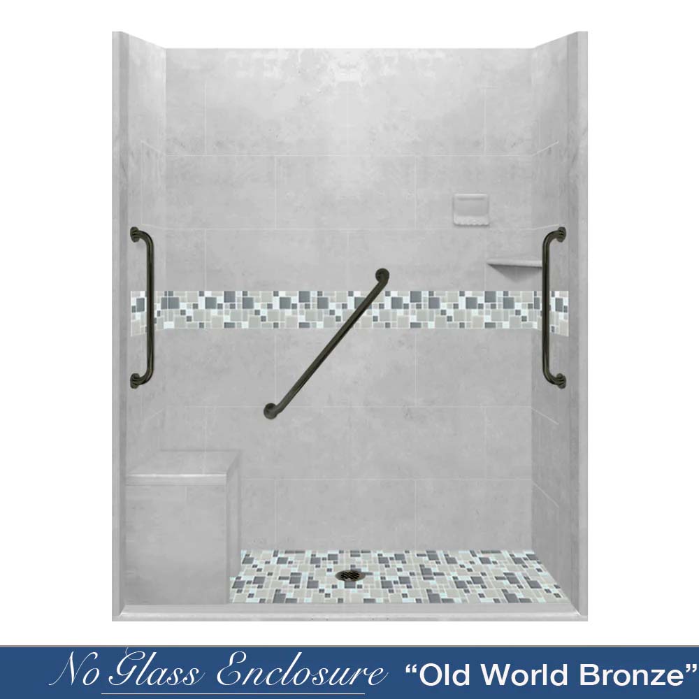 Freedom Zero 60" Alcove Portland Cement Sistine Stone & Newport Mosaic Accent Shower Remodel Kit
