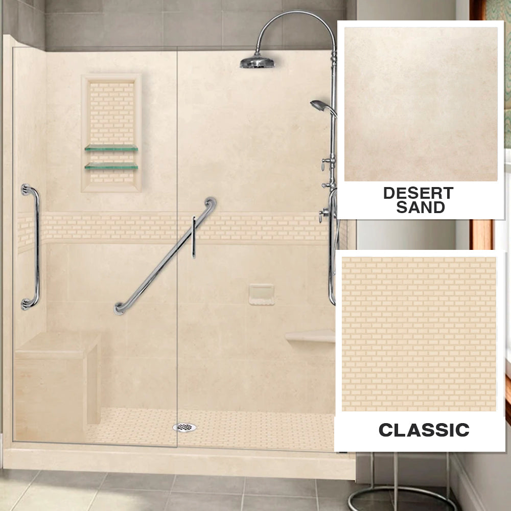 Freedom 60" Alcove Desert Sand Sistine Stone & Classic Stone Accent Shower Remodel Kit