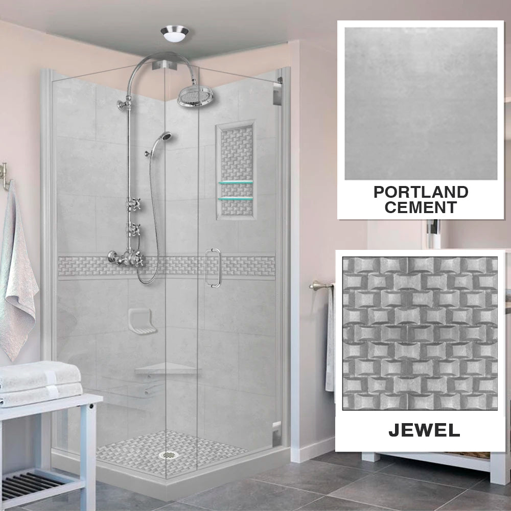 Corner Portland Cement Sistine Stone & Jewel Stone Accent Shower Remodel Kit