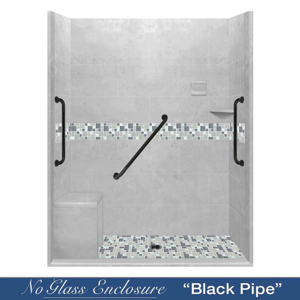 Freedom Zero 60" Alcove Portland Cement Sistine Stone & Newport Mosaic Accent Shower Remodel Kit