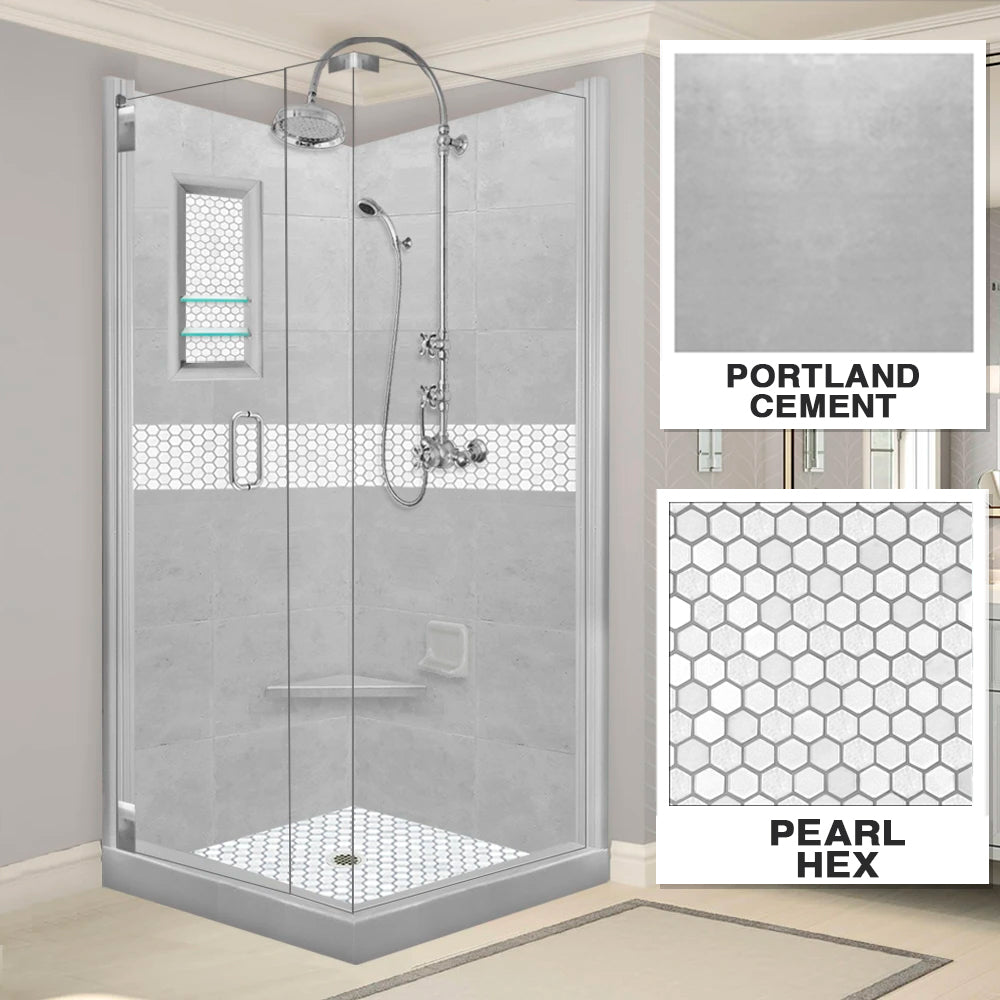 Corner Portland Cement Sistine Stone & Pearl Hex Mosaic Accent