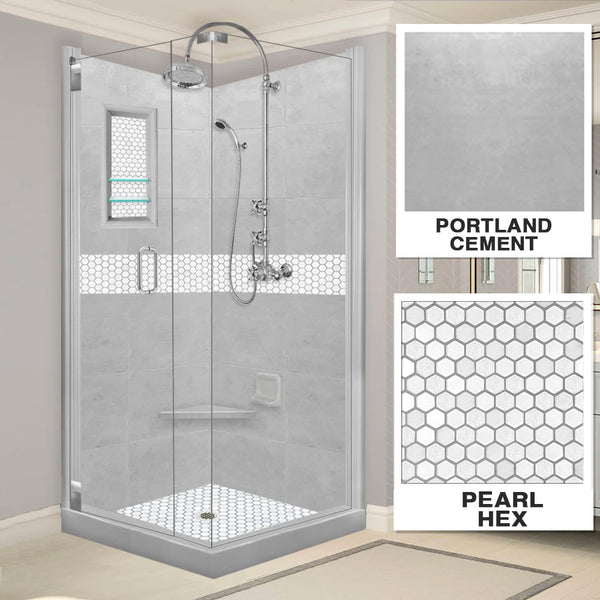 Classic Portland Cement Corner Shower Enclosure Kit – American