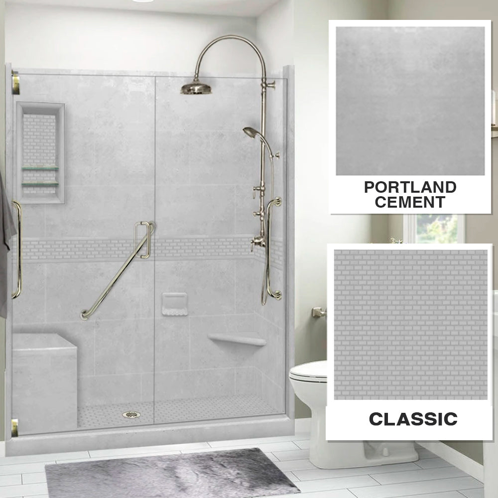 Freedom 60" Alcove Portland Cement Sistine Stone & Classic Stone Accent Shower Remodel Kit