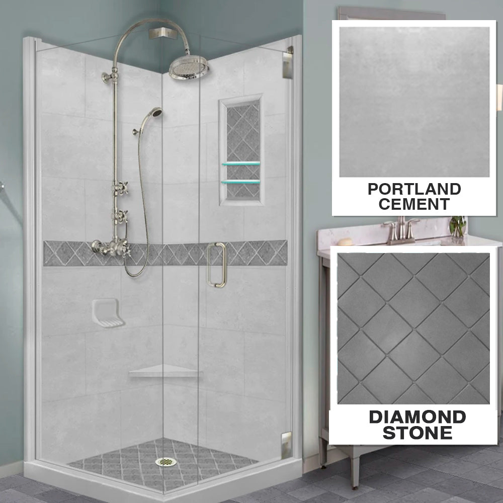 Corner Portland Cement Sistine Stone & Diamond Stone Accent Shower Remodel Kit