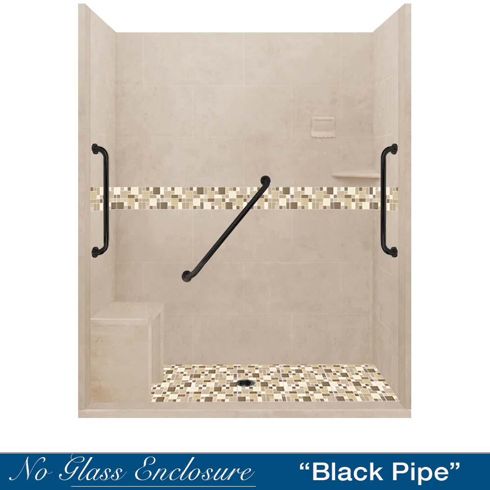 Freedom Zero 60" Alcove Brown Sugar Sistine Stone & Tuscany Mosaic Accent Shower Remodel Kit