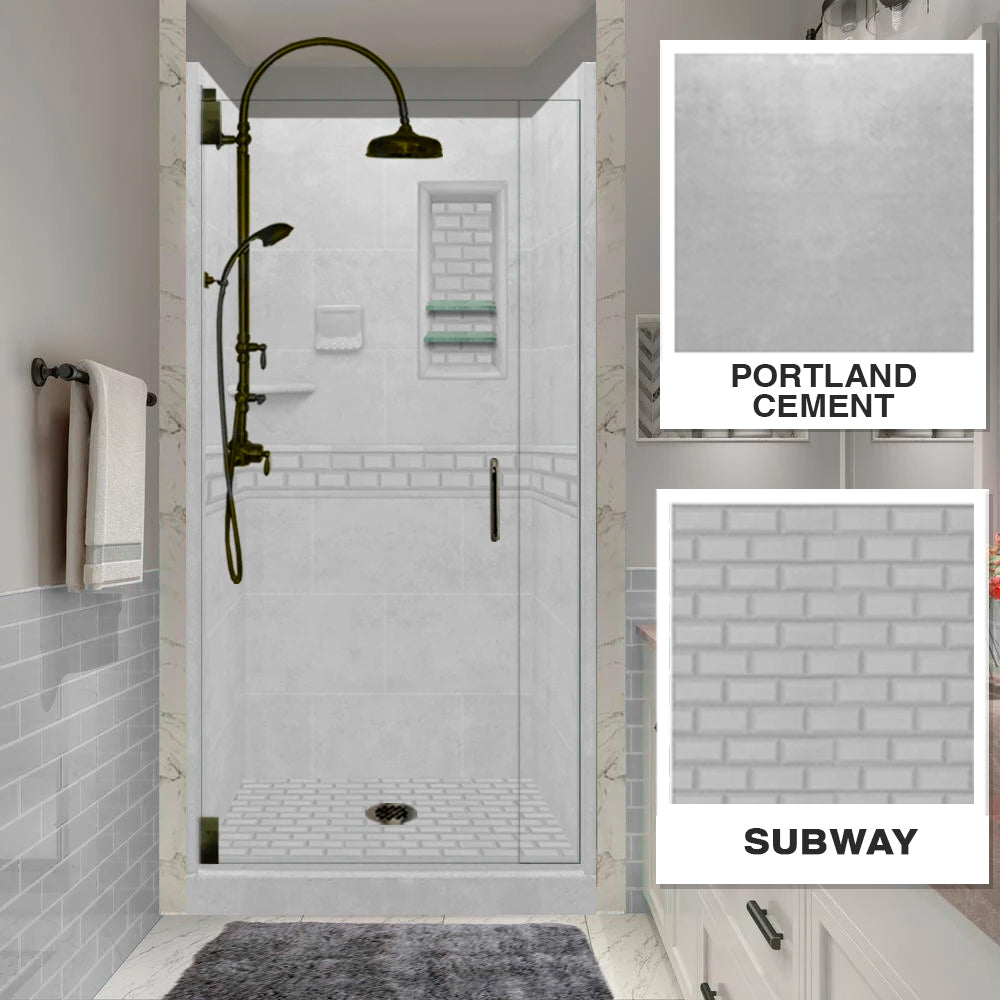 Alcove Portland Cement Sistine Stone \u0026 Subway Stone Accent Shower Remo –  American Bath Factory, image size:1000x1000