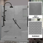 Freedom 60" Alcove Wet Cement Sistine Stone & Subway Stone Accent Shower Remodel Kit