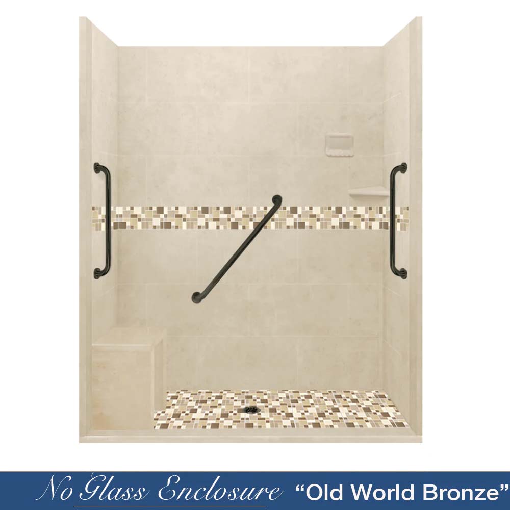 Freedom Zero 60" Alcove Desert Sand Sistine Stone & Tuscany Mosaic Accent Shower Remodel Kit