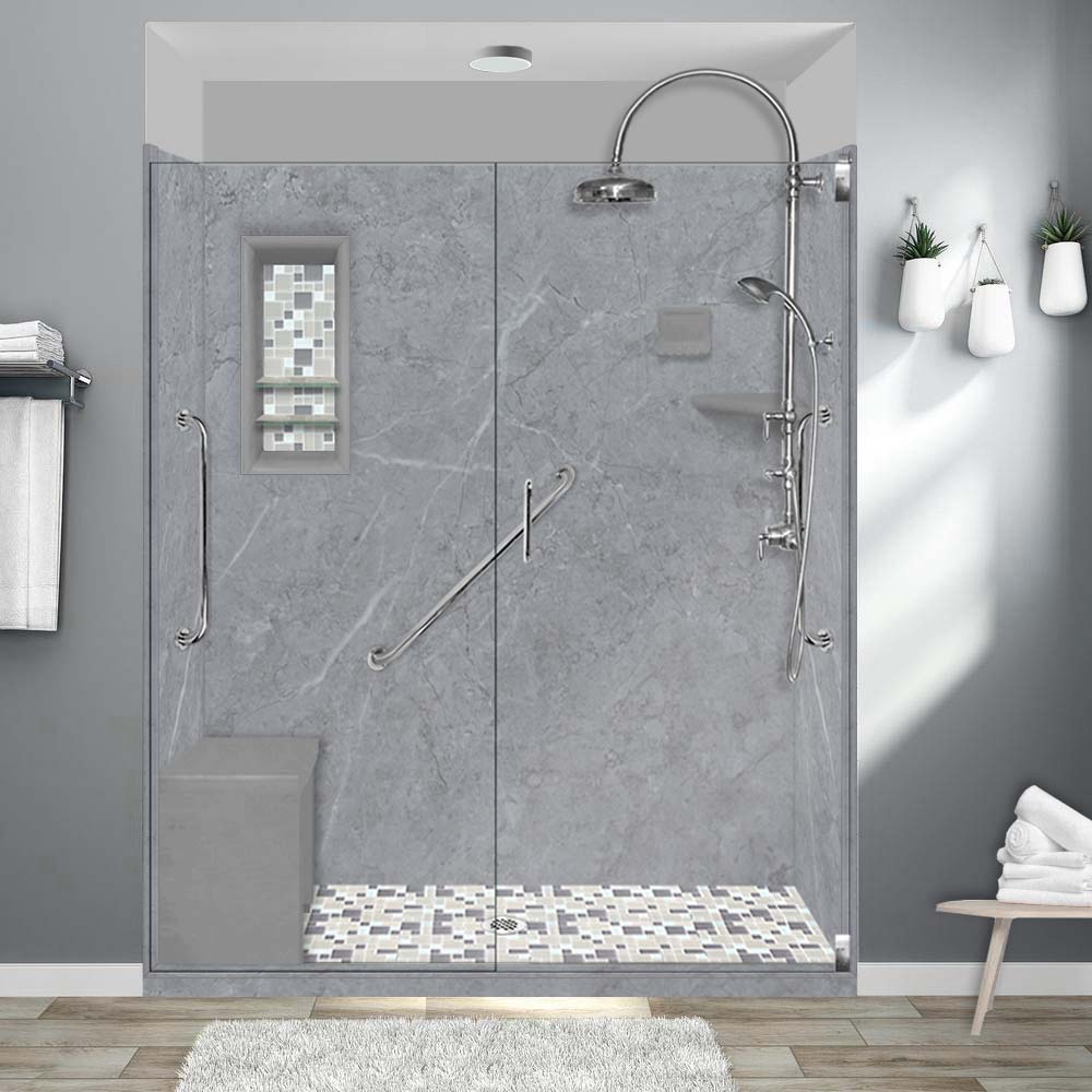 Freedom 60" Alcove Grio Medici Marble & Newport Mosaic Accent Shower Remodel Kit