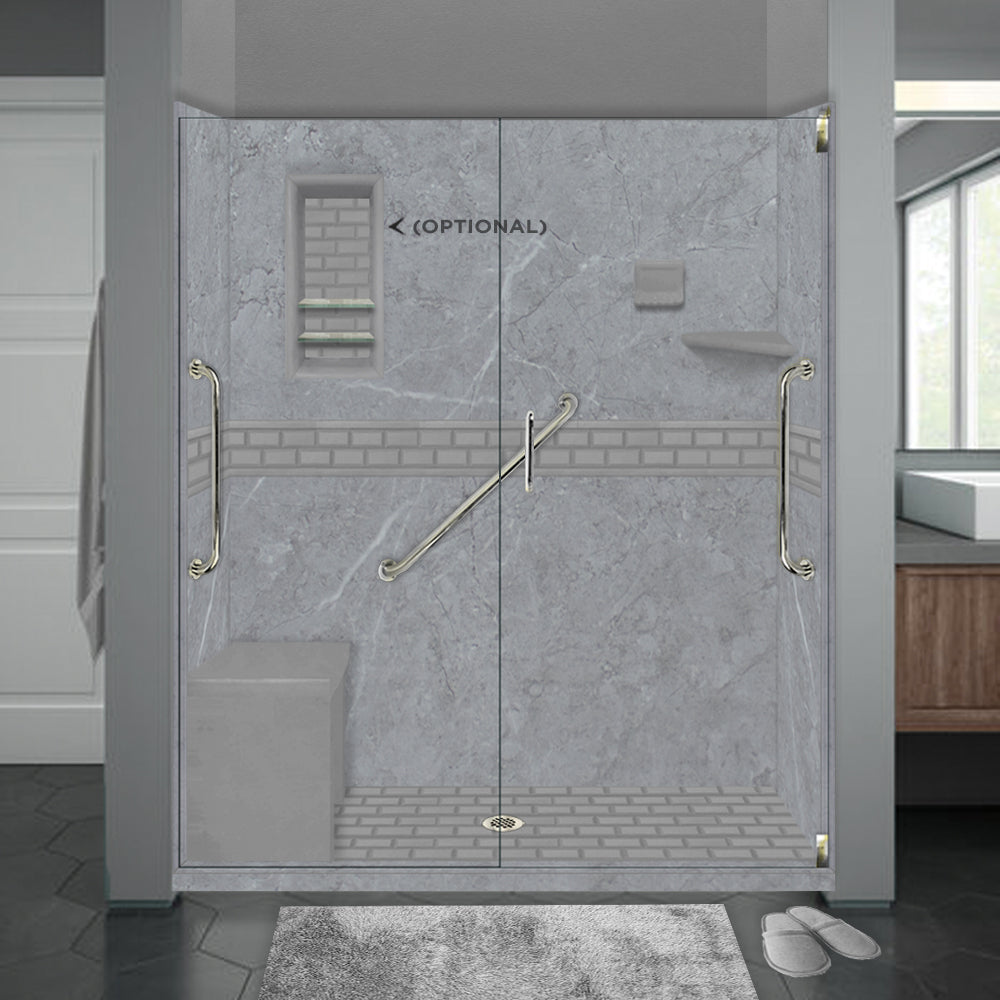 Freedom 60" Alcove Grio Medici Marble & Subway Stone Accent Shower Remodel Kit