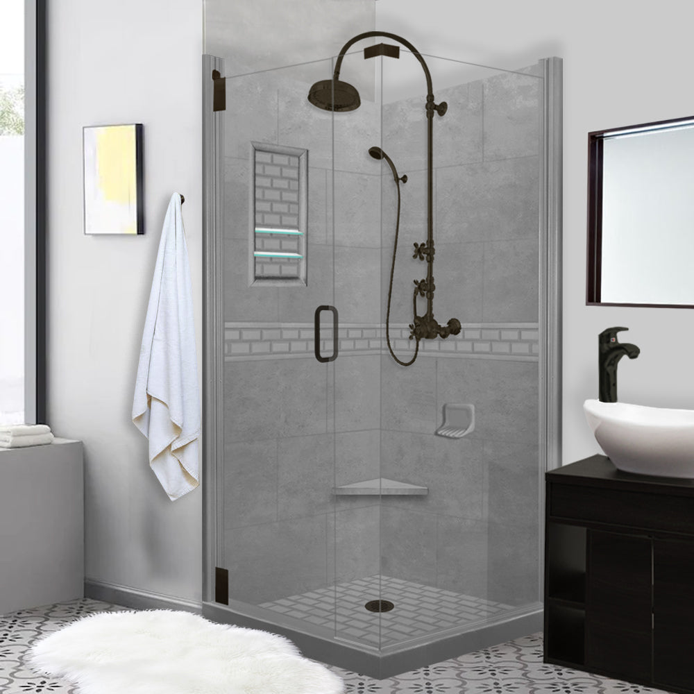 Corner Wet Cement Sistine Stone & Subway Stone Accent Shower Remodel Kit