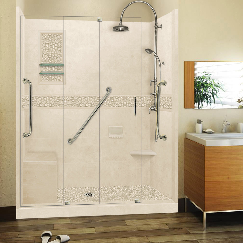 Freedom 60" Alcove Desert Sand Sistine Stone & Pebble Stone Accent Shower Remodel Kit