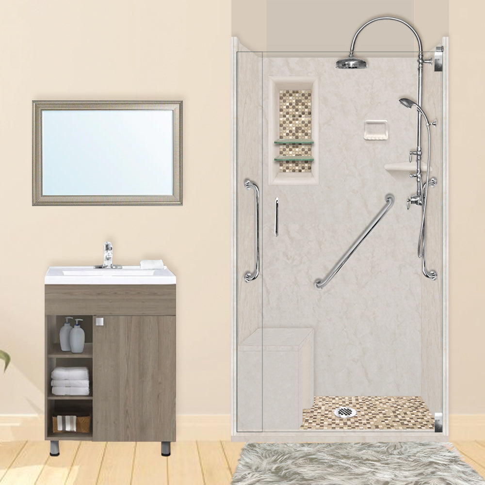 Freedom Rafe Marble Roma Mosaic Alcove Shower Enclosure Kit