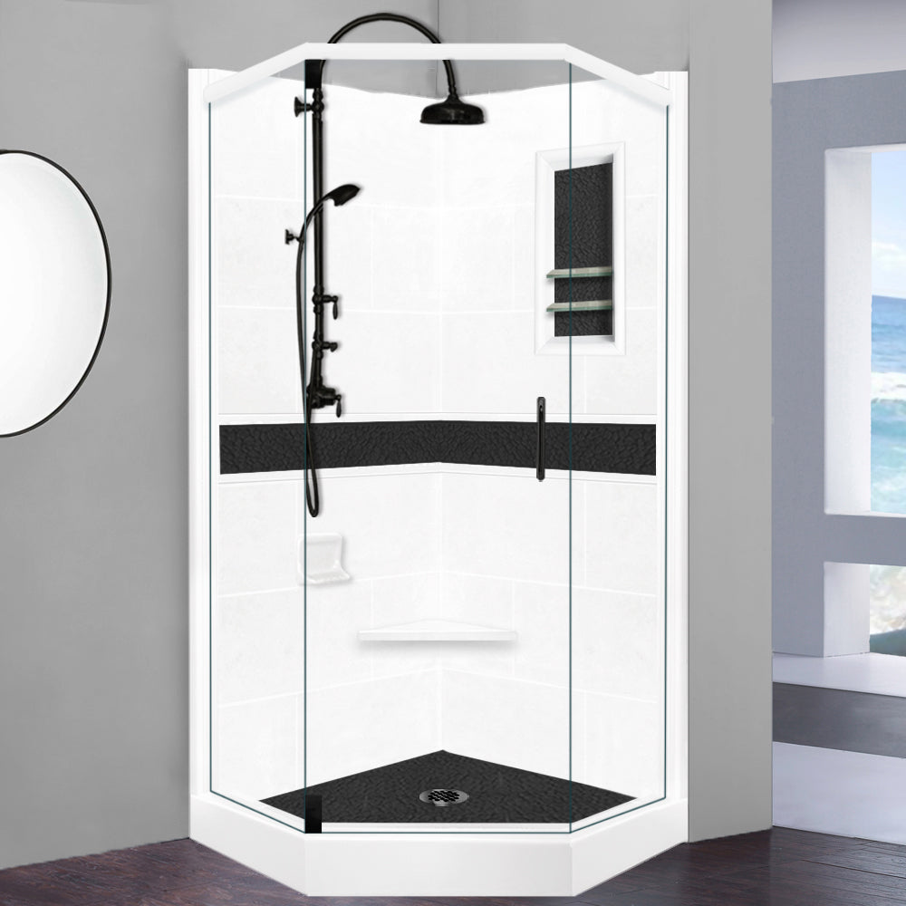Neo-Angle Natural Buff Sistine Stone & Pebble Stone Accent Shower Remodel Kit
