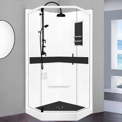 Pebble Natural Buff Black Accent Neo Shower Enclosure Kit