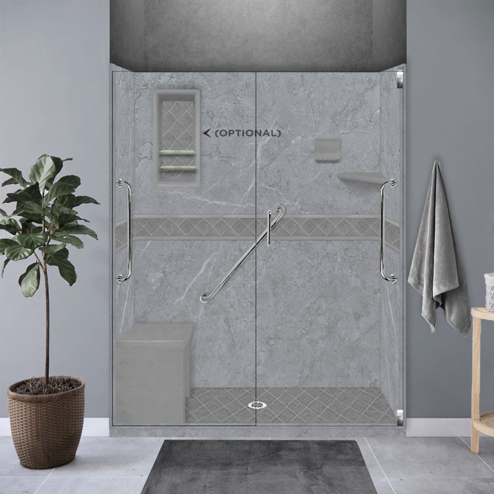 Freedom 60" Alcove Grio Medici Marble & Diamond Stone Accent Shower Remodel Kit