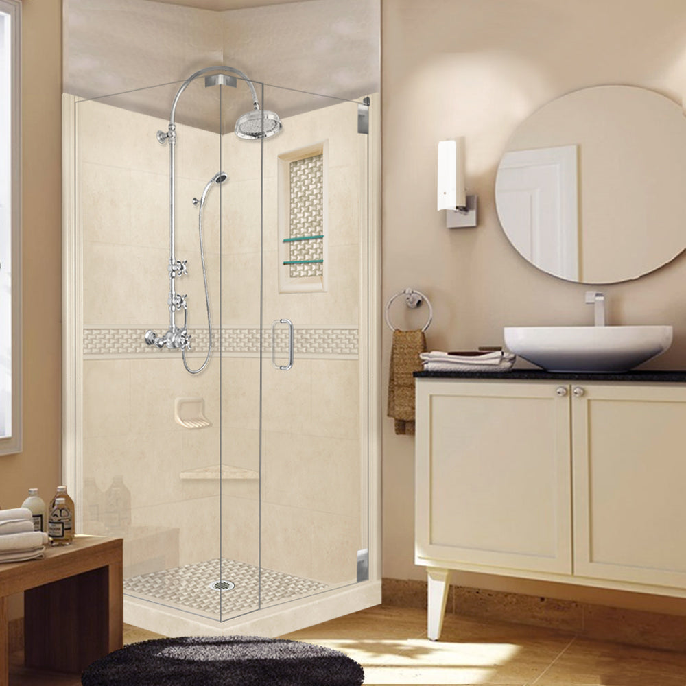 Corner Desert Sand Sistine Stone & Jewel Stone Accent Shower Remodel Kit