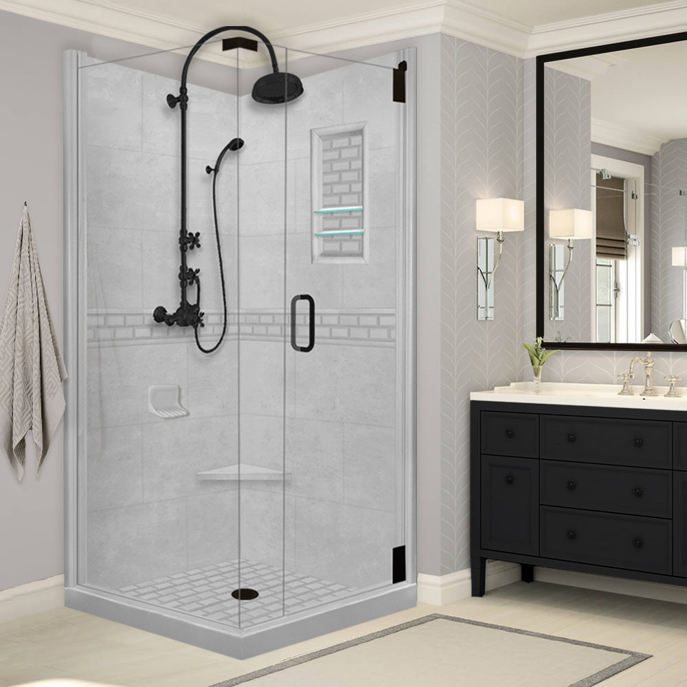 Corner Portland Cement Sistine Stone & Subway Stone Accent Shower Remodel Kit