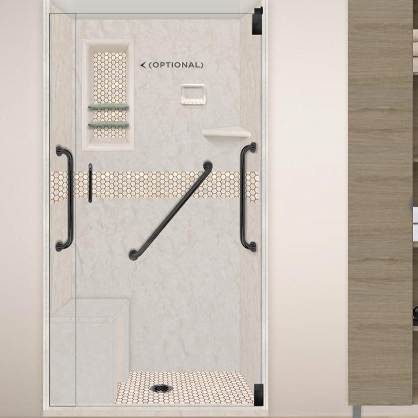 Freedom Rafe Marble Honey Hex Mosaic Alcove Shower Enclosure Kit