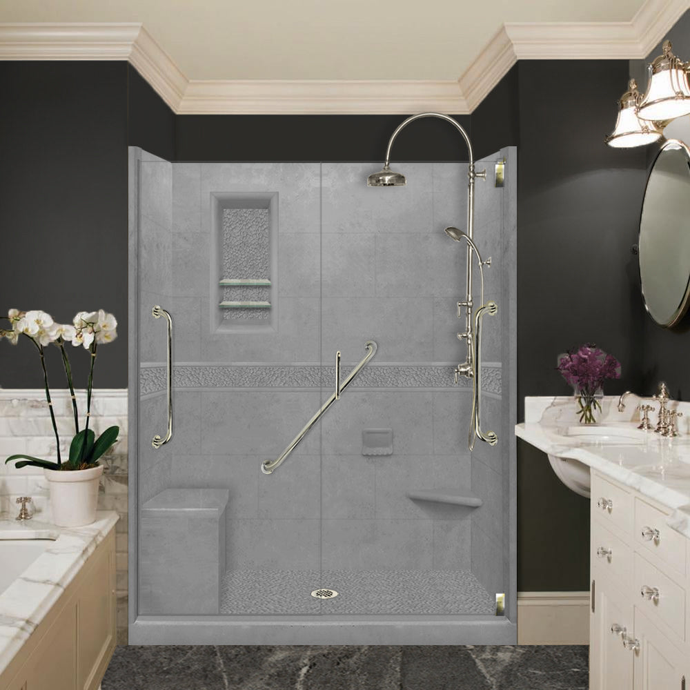 Freedom 60" Alcove Wet Cement Sistine Stone & Pebble Stone Accent Shower Remodel Kit