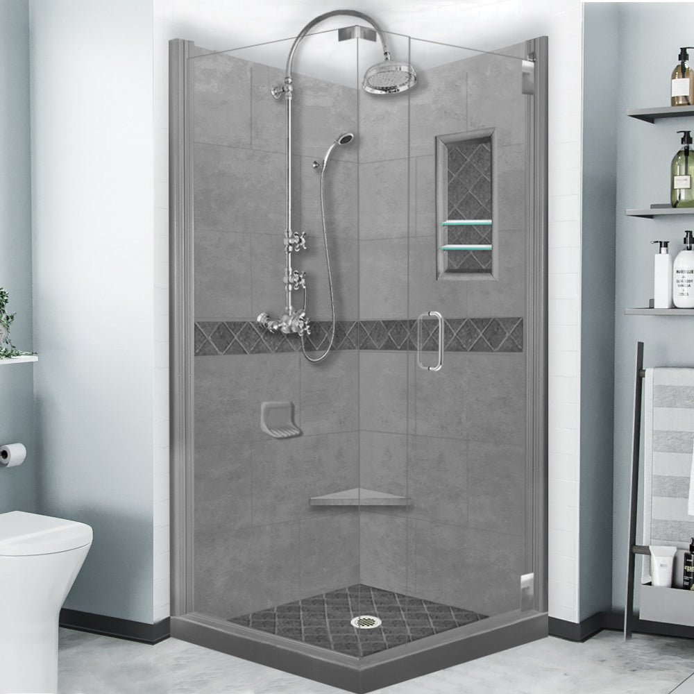 Corner Wet Cement Sistine Stone & Diamond Stone Accent Shower Remodel Kit