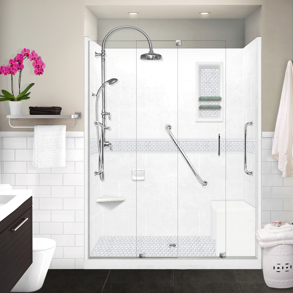 Freedom 60" Alcove Natural Buff Sistine Stone & Jewel Stone Accent Shower Remodel Kit