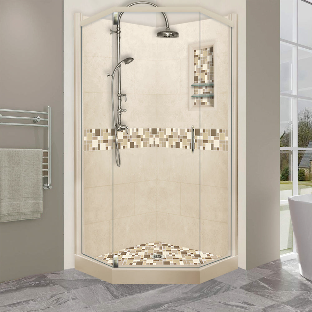 Neo-Angle Desert Sand Sistine Stone & Tuscany Mosaic Accent Shower Remodel Kit