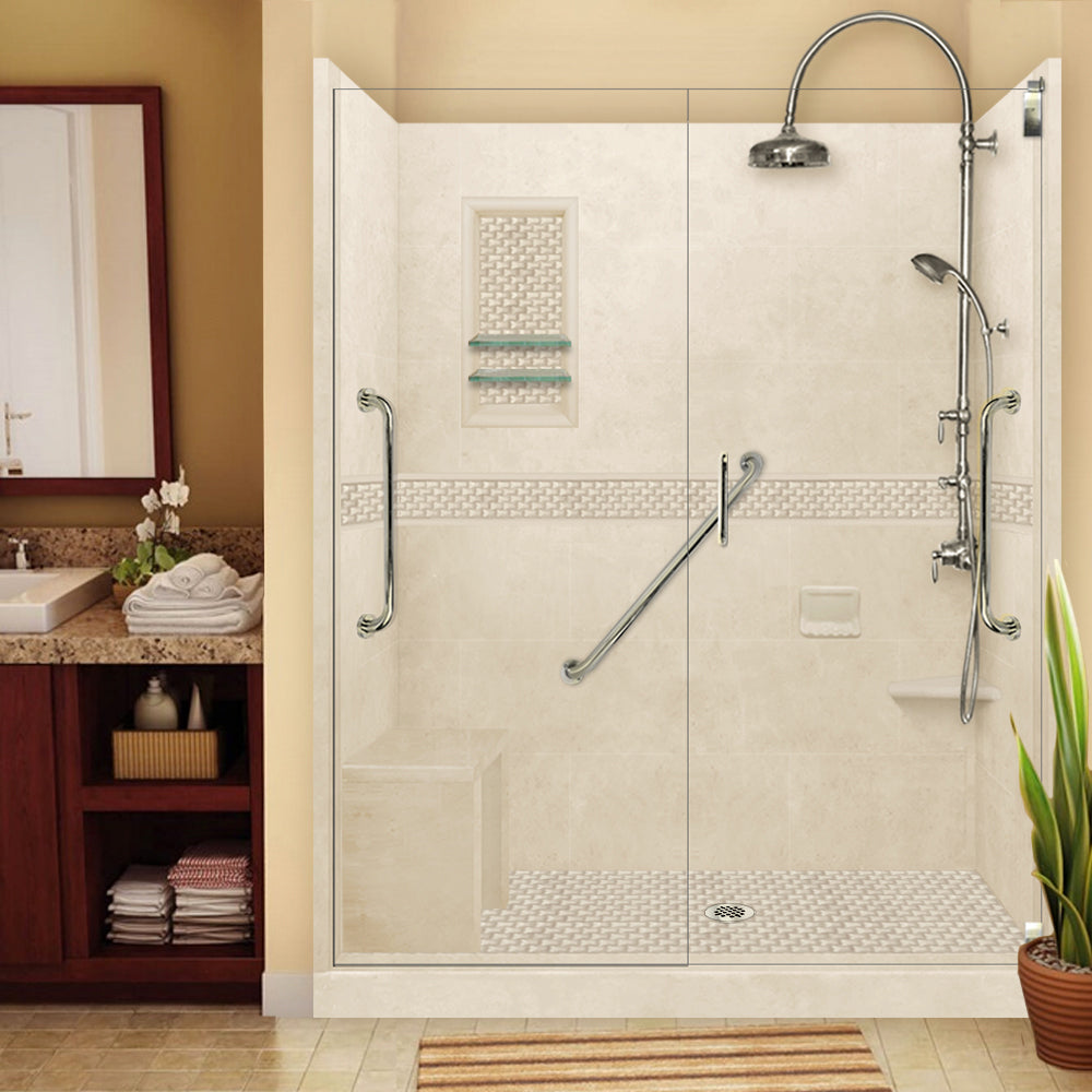 Freedom 60" Alcove Desert Sand Sistine Stone & Jewel Stone Accent Shower Remodel Kit