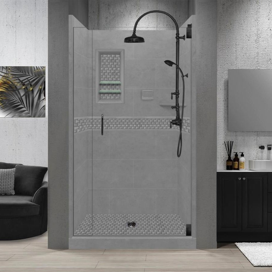 Alcove Wet Cement Sistine Stone & Jewel Stone Accent Shower Remodel Kit