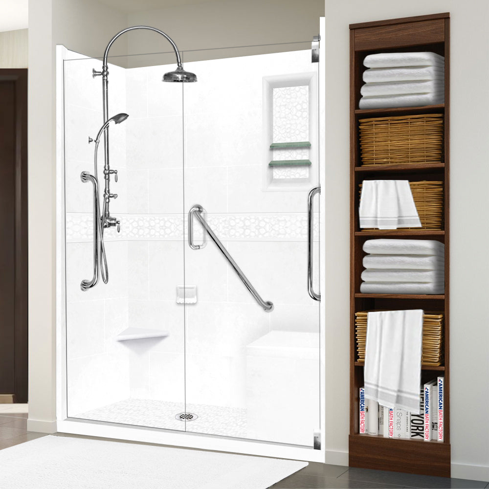 Freedom 60" Alcove Natural Buff Sistine Stone & Pebble Stone Accent Shower Remodel Kit