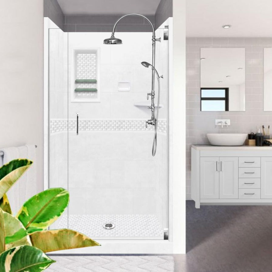 Alcove Natural Buff Sistine Stone & Jewel Stone Accent Shower Remodel Kit