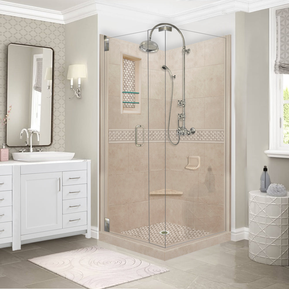 Corner Brown Sugar Sistine Stone & Jewel Stone Accent Shower Remodel Kit