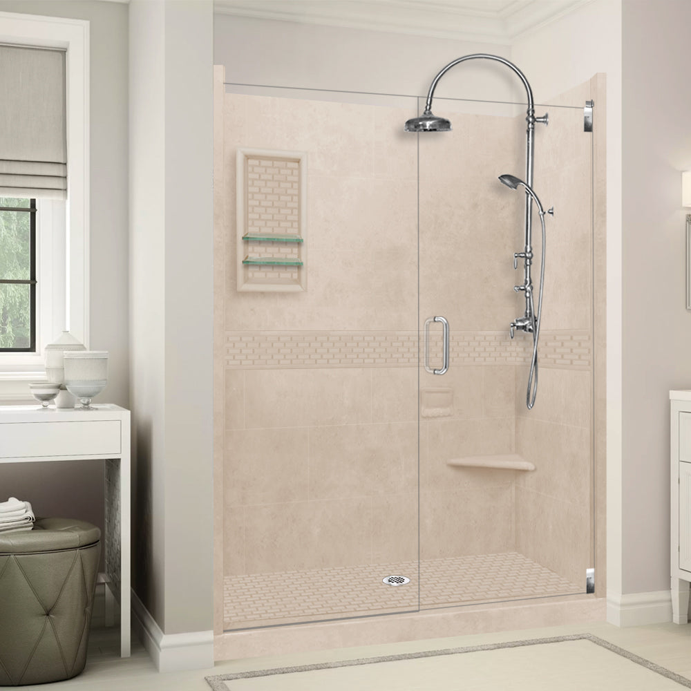 60" Alcove Brown Sugar Sistine Stone & Classic Stone Accent Shower Remodel Kit