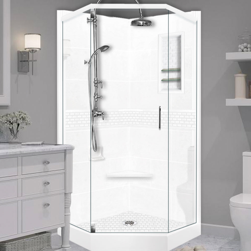 Neo-Angle Natural Buff Sistine Stone & Classic Stone Accent Shower Remodel Kit