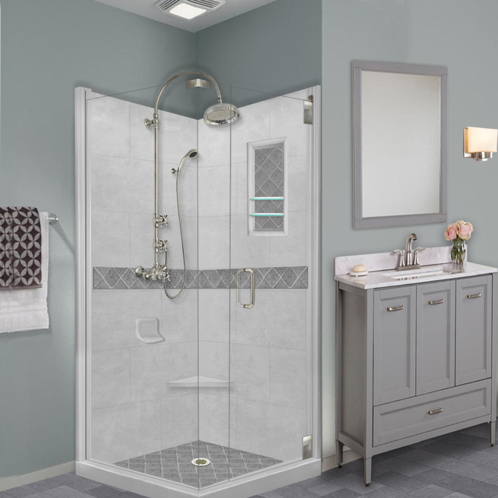 Corner Portland Cement Sistine Stone & Diamond Stone Accent Shower Remodel Kit