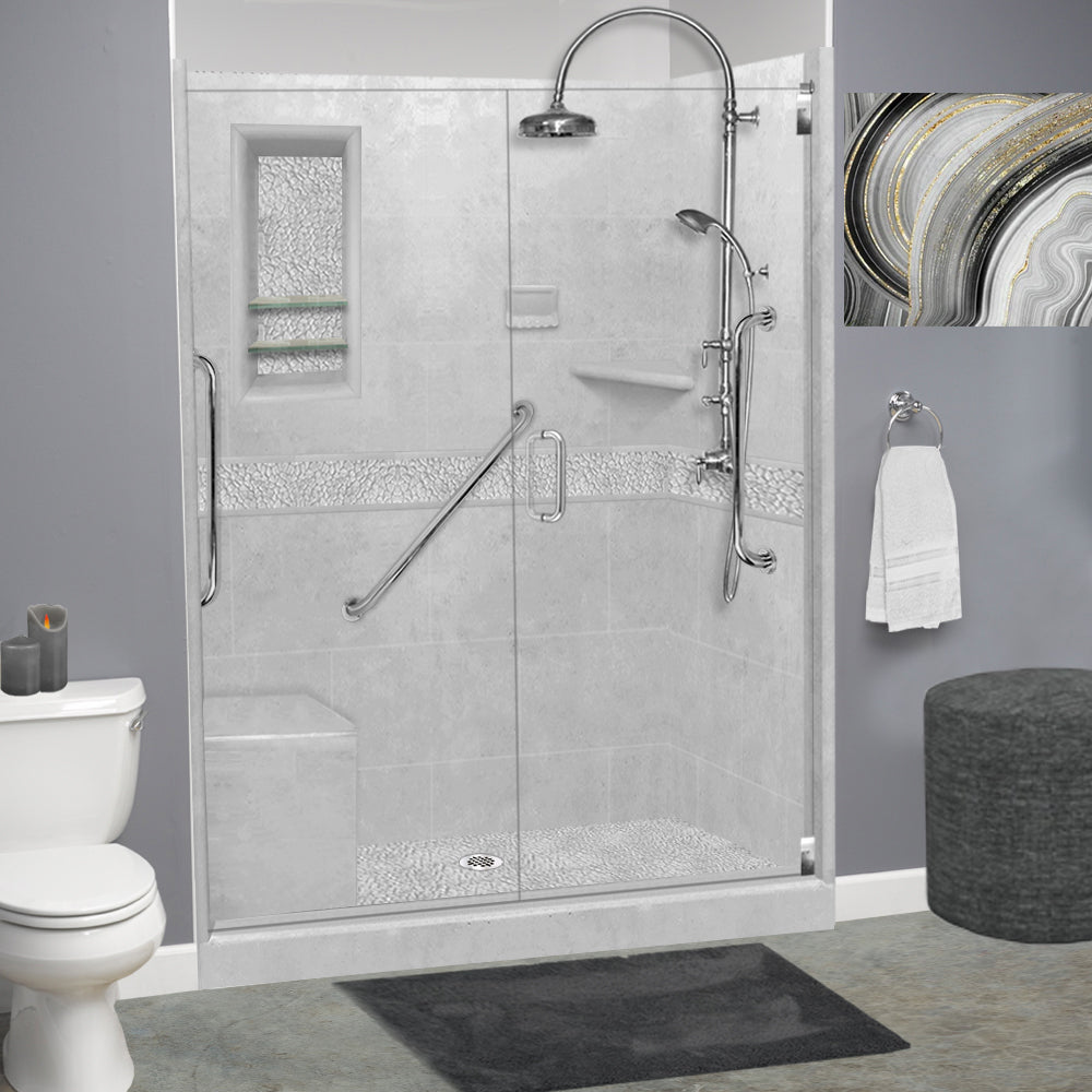 Freedom 60" Alcove Portland Cement Sistine Stone & Pebble Stone Accent Shower Remodel Kit