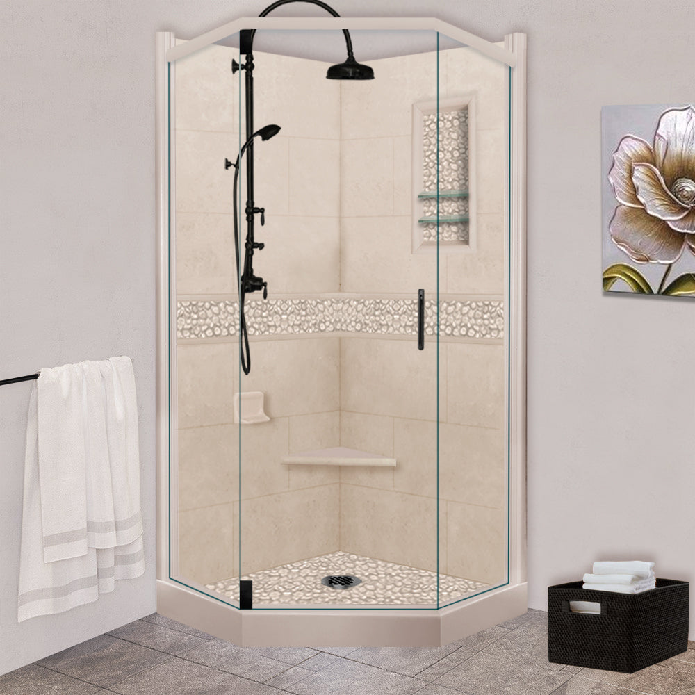 Neo-Angle Brown Sugar Sistine Stone & Pebble Stone Accent Shower Remodel Kit