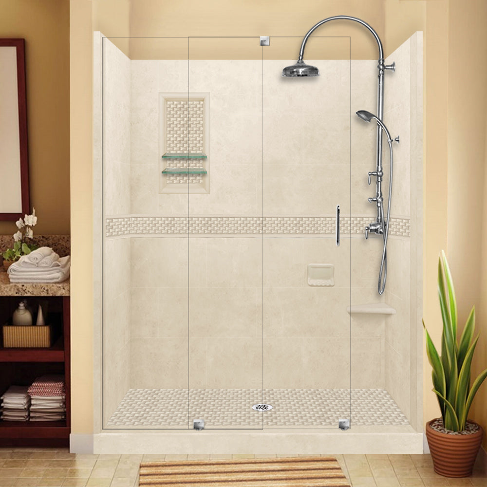 60" Alcove Desert Sand Sistine Stone & Jewel Stone Accent Shower Remodel Kit