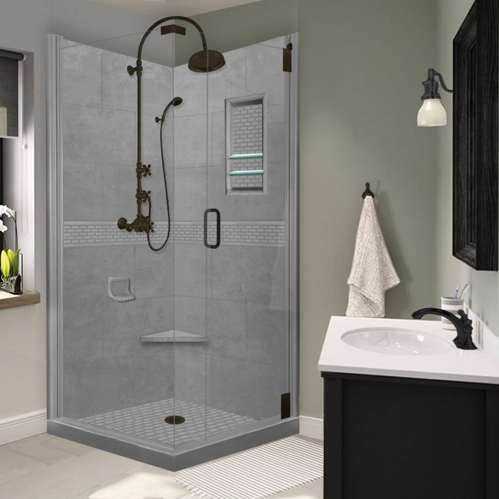 Corner Wet Cement Sistine Stone & Classic Stone Accent Shower Remodel Kit