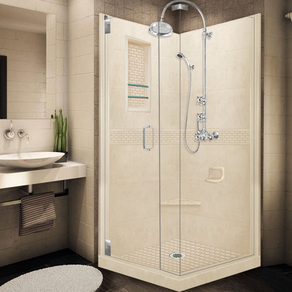 Corner Desert Sand Sistine Stone & Classic Stone Accent Shower Remodel Kit