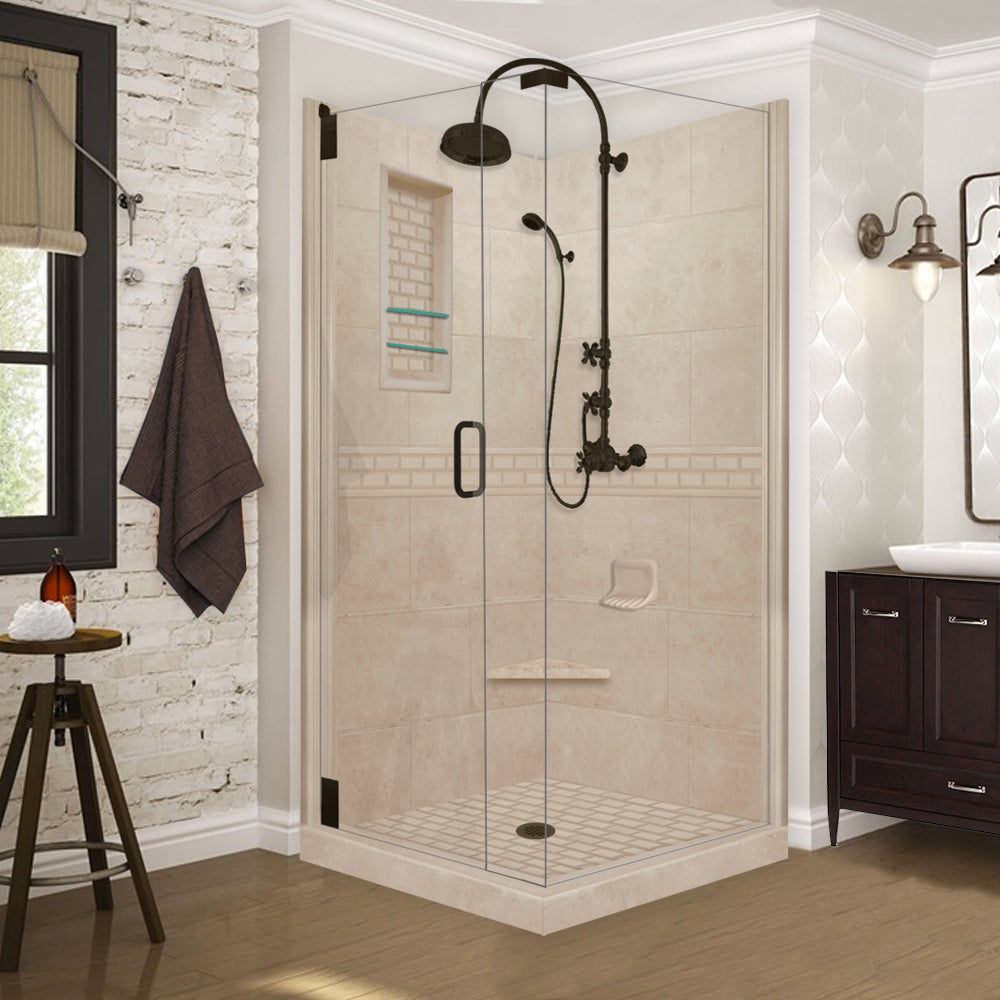 Corner Brown Sugar Sistine Stone & Subway Stone Accent Shower Remodel Kit