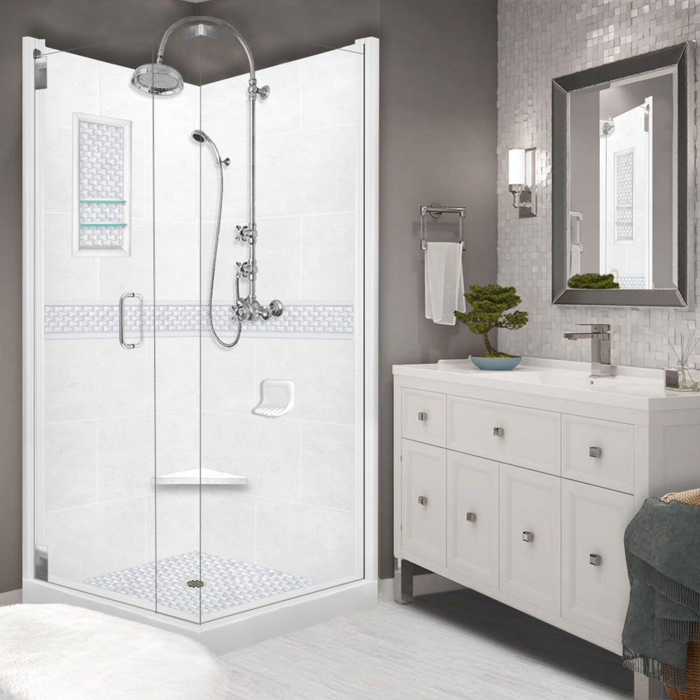 Corner Natural Buff Sistine Stone & Jewel Stone Accent Shower Remodel Kit