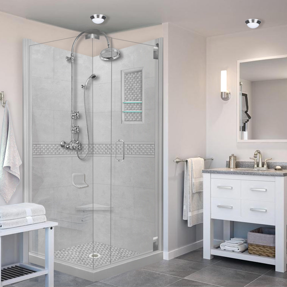 Corner Portland Cement Sistine Stone & Jewel Stone Accent Shower Remodel Kit