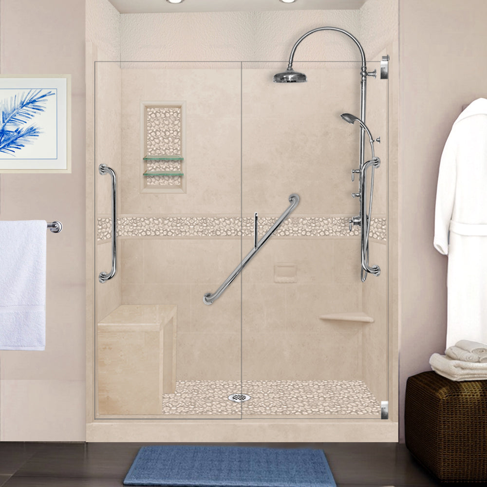 Freedom 60" Alcove Desert Sand Sistine Stone & Pebble Stone Accent Shower Remodel Kit