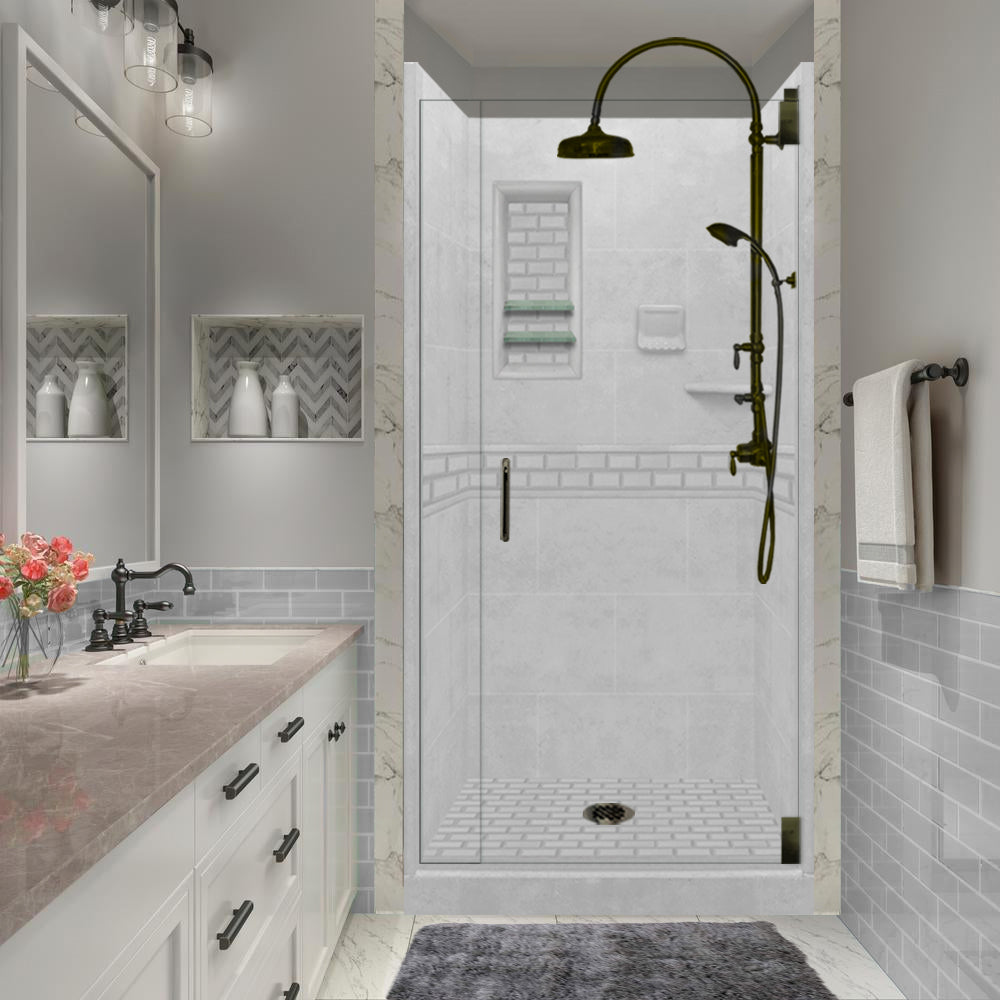 Alcove Portland Cement Sistine Stone & Subway Stone Accent Shower Remodel Kit
