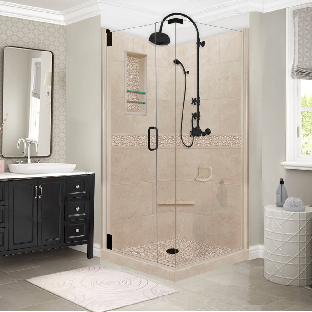Corner Brown Sugar Sistine Stone & Pebble Stone Accent Shower Remodel Kit
