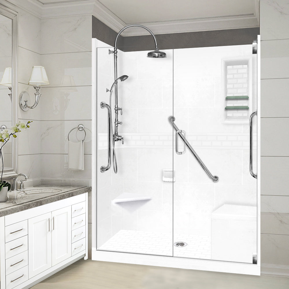 Freedom 60" Natural Buff Sand Sistine Stone & Subway Stone Accent Shower Remodel Kit