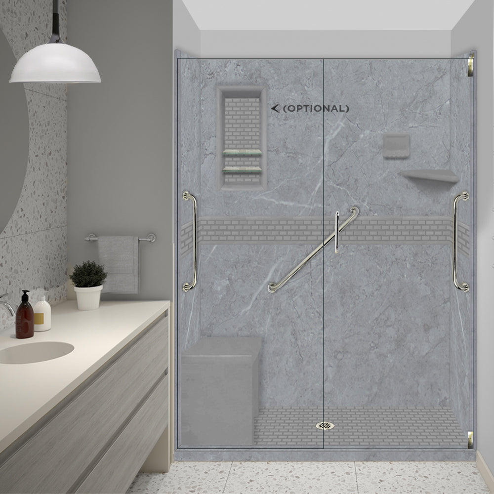 Freedom 60" Alcove Grio Medici Marble & Classic Stone Accent Shower Remodel Kit