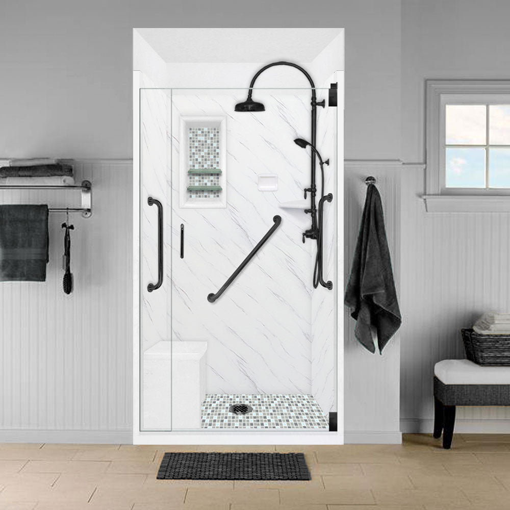 Freedom 60" Alcove Carrara Medici Marble & Newport Mosaic Accent Shower Remodel Kit