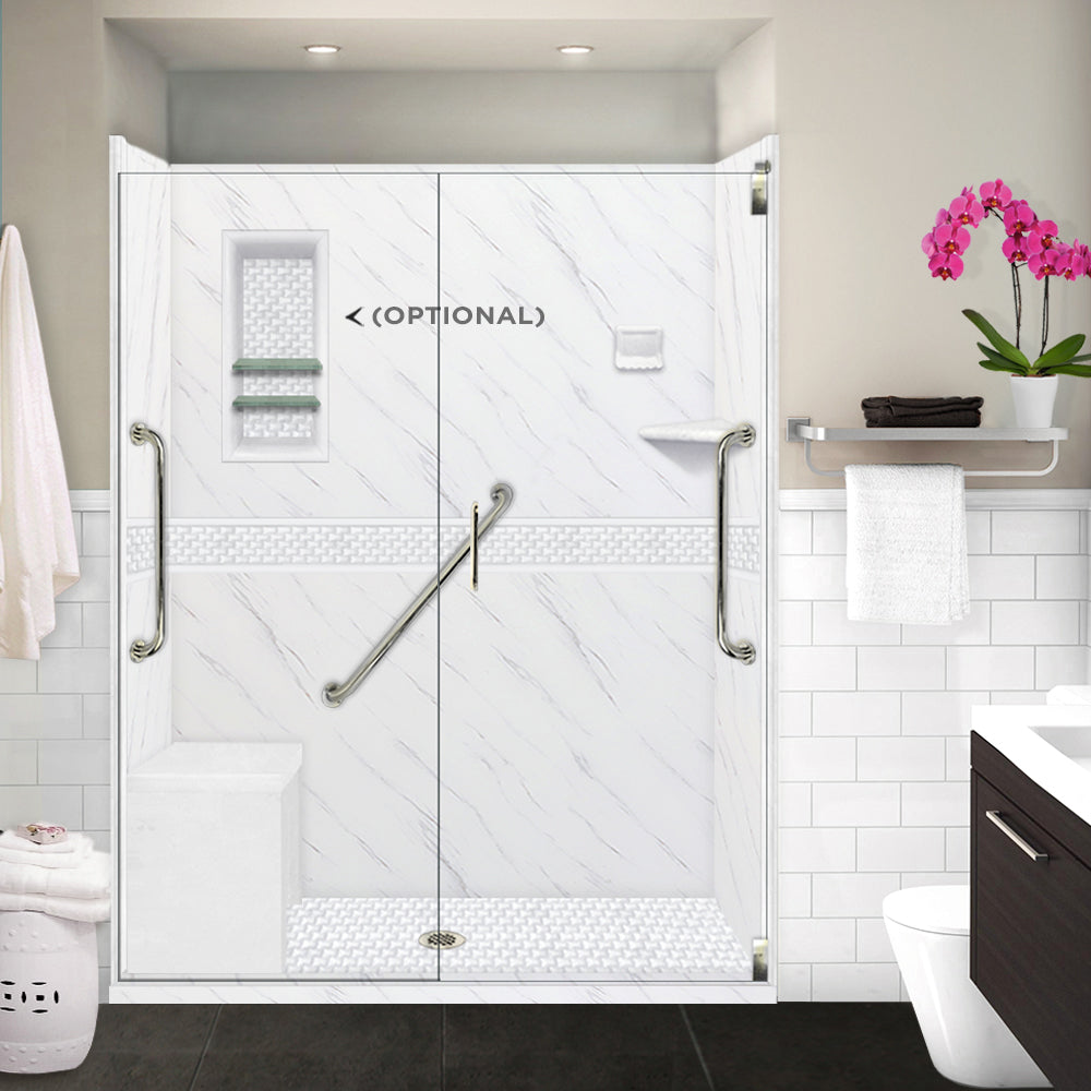 Freedom 60" Alcove Carrara Medici Marble & Jewel Stone Accent Shower Remodel Kit